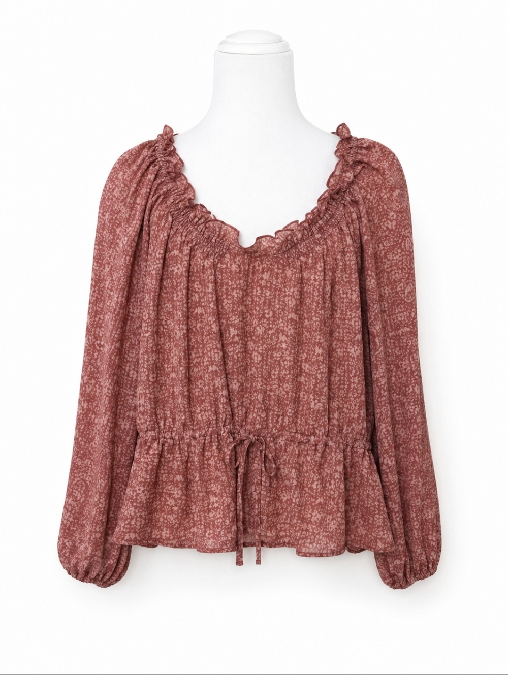 Universal Thread Dusty Mauve Floral Ruffle Peasant Top